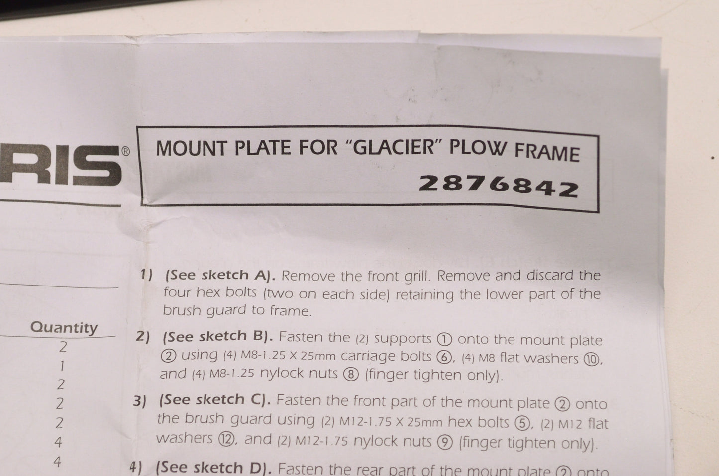 New OEM Polaris Glacier Plow System Mount Plate NOS