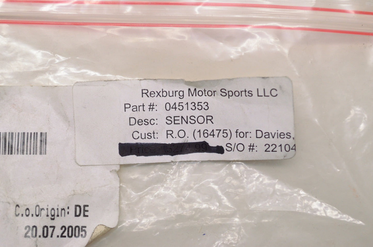 OEM Polaris 451353 O2 Sensor NOS