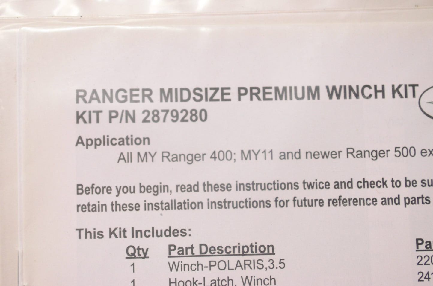 OEM Polaris 2879280 Ranger Pro HD 4500LB Winch NOS