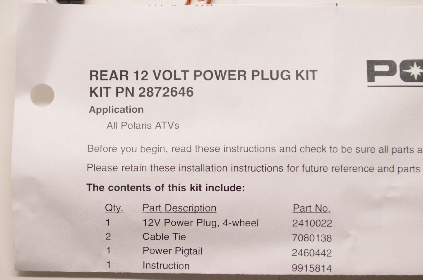 OEM Polaris 2872646 Rear 12v Power Plug
