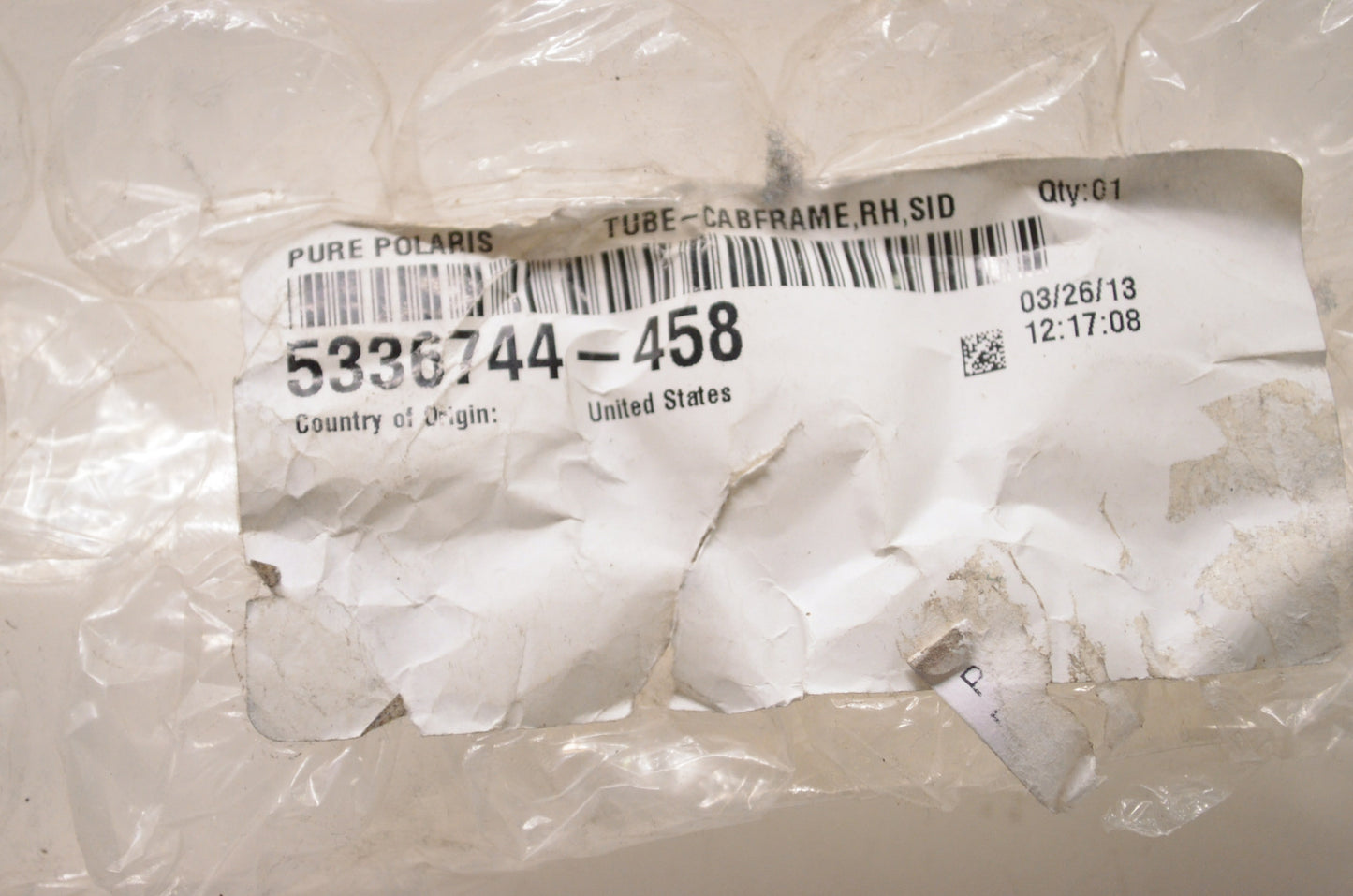 OEM Polaris 5336744-458 Black Right Hand Cab Frame Tube NOS