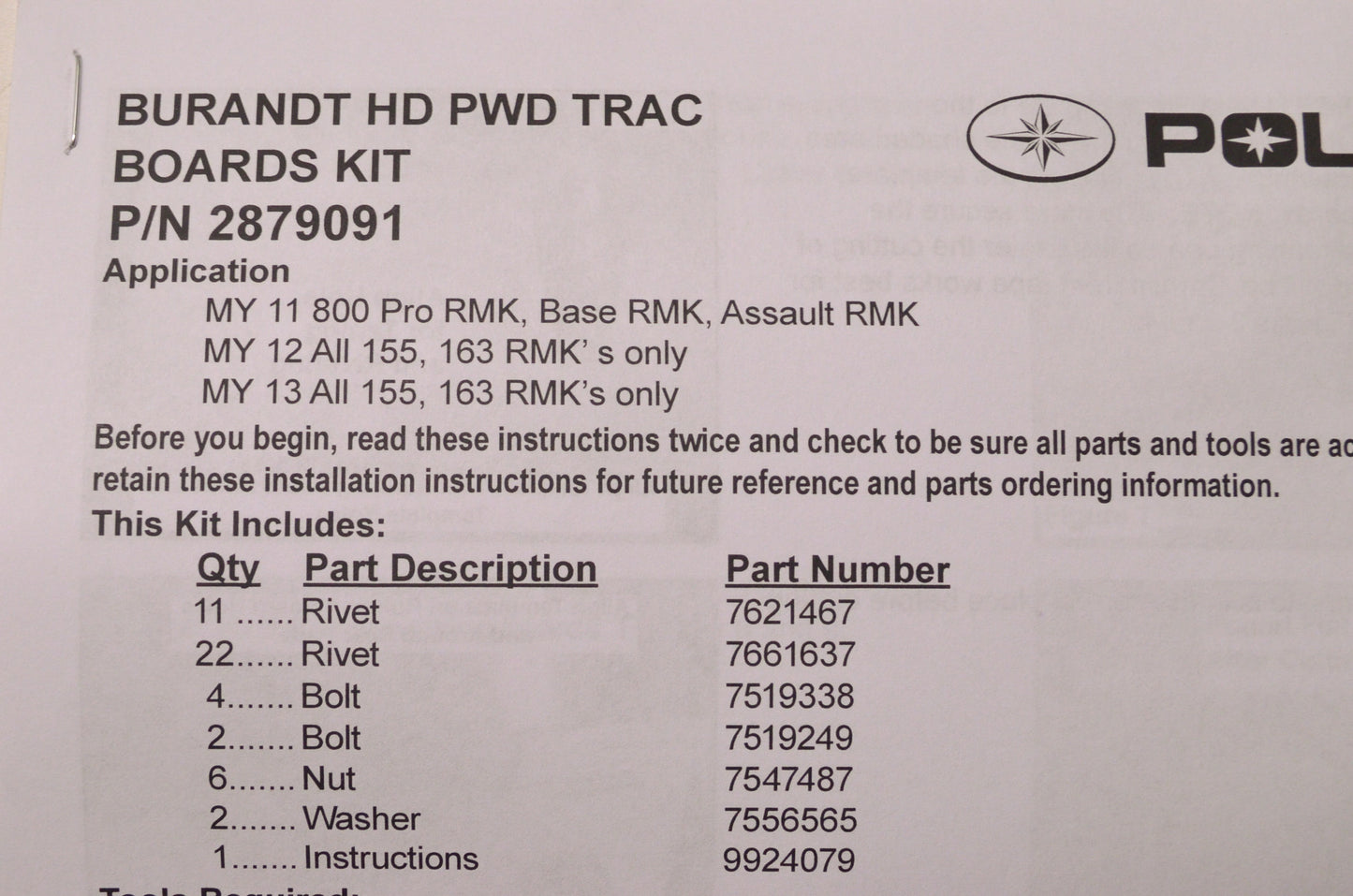 Polaris 2879091-133 Hd White Powder Trac Boards Kit Burandt