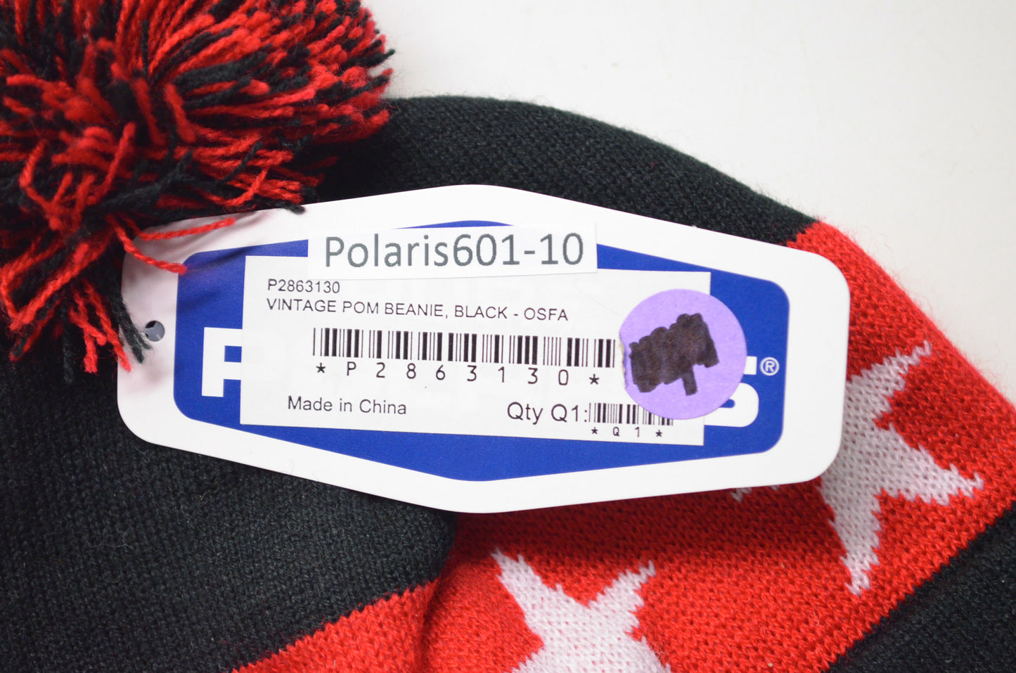 New OEM Polaris Black & Red Vintage Pom Beanie NOS