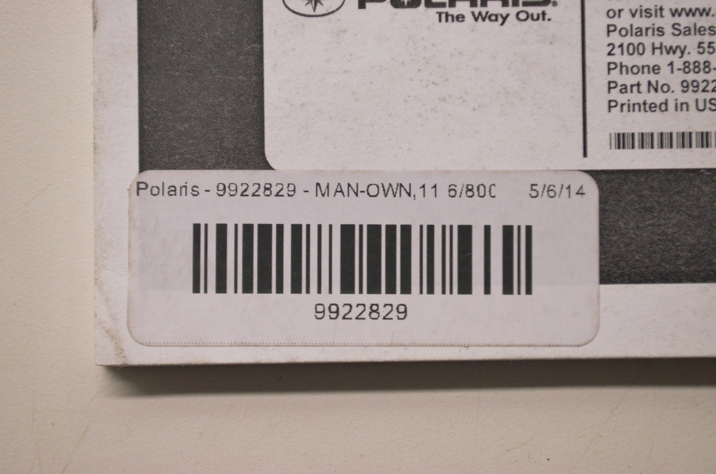 OEM Polaris 9922829 Owner's Manual 11 6/800 RUSH/PRO-RIDE NOS
