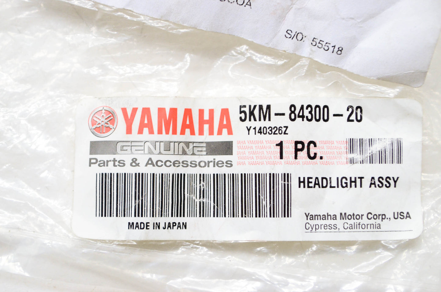OEM Yamaha 5KM-84300-20-00 Headlight Assembly NOS