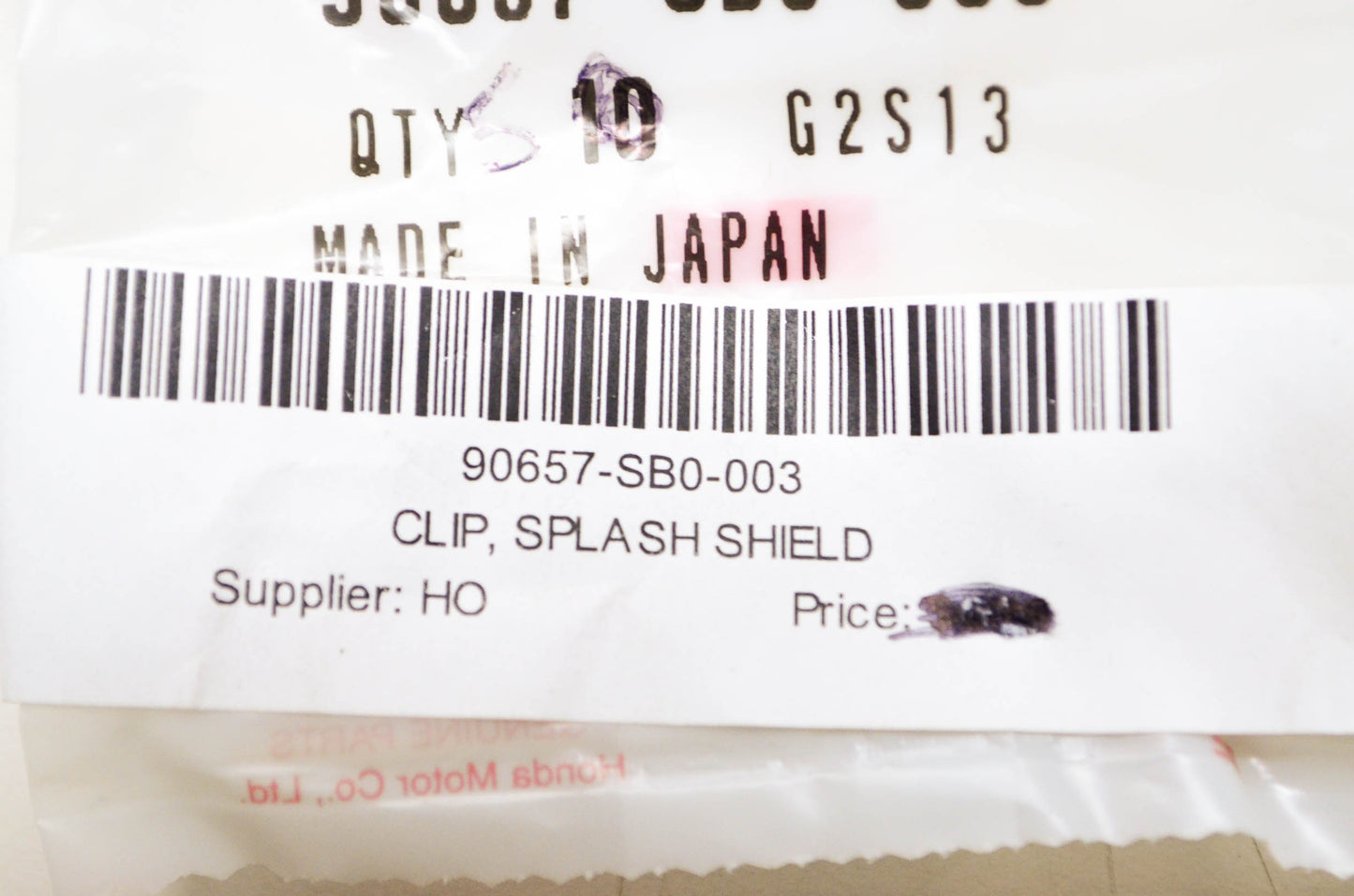 OEM Honda 90657-SB0-003 Splash Shield Clip Qty 5 NOS