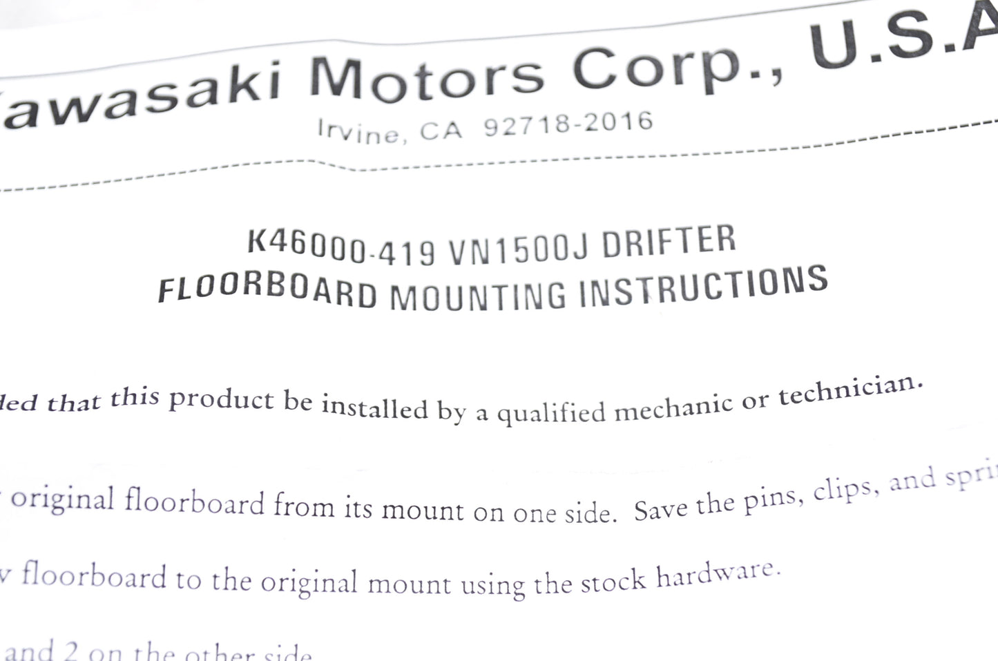 Floorboard Mounting Kit VN1500J Drifter NOS