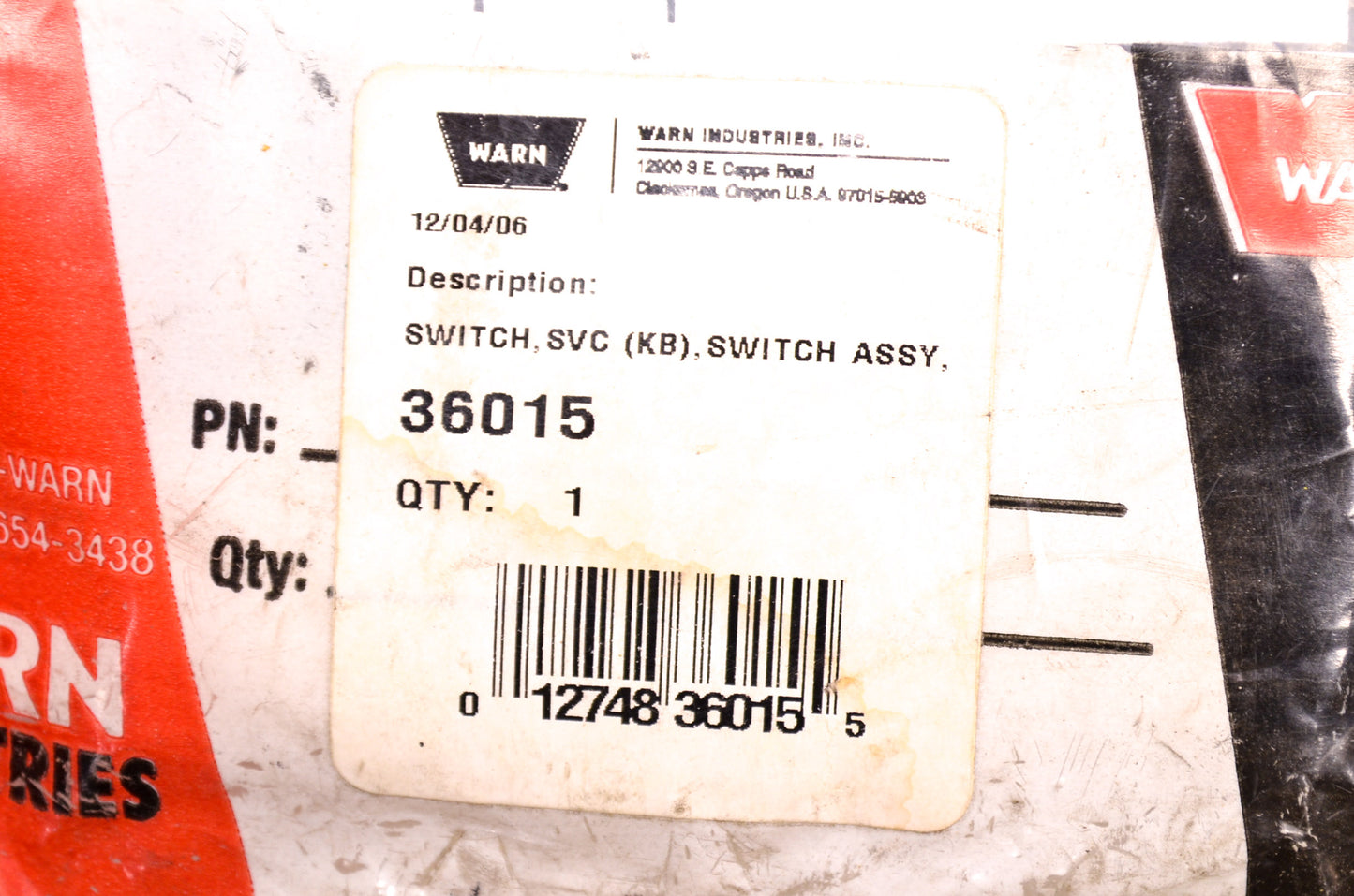 New Warn Winch Control Switch Assembly 36015 NOS