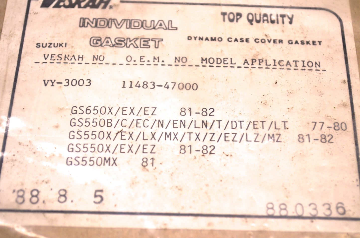 Vesrah 16-0191, VY-3003, 11483-47000 Dynamo Case Cover Gasket 16-0191 NOS