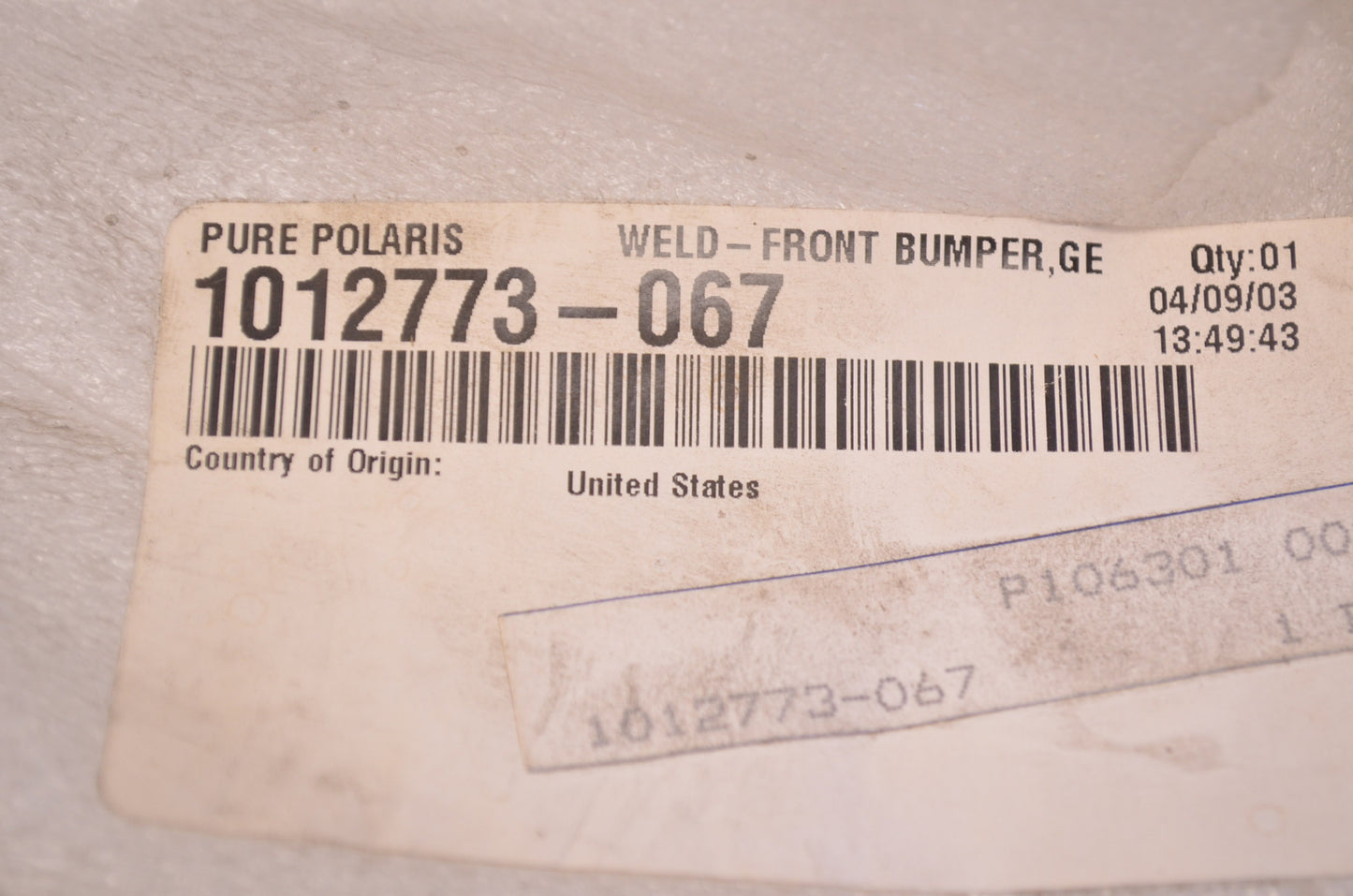 OEM Polaris 1012773-067 Black Front Bumper Gen 3 NOS