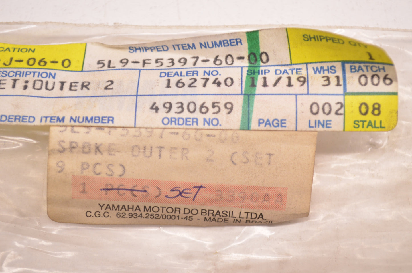 OEM Yamaha 5L9-F5397-60-00 Outer Spoke Qty 9 NOS