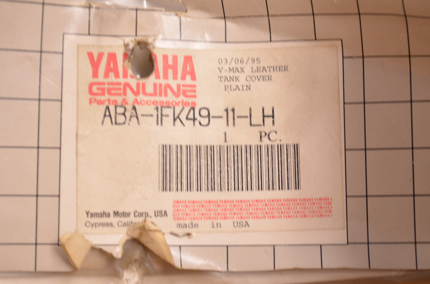 OEM Yamaha ABA-1FK49-11-LH V-Max Plain Leather Tank Cover NOS