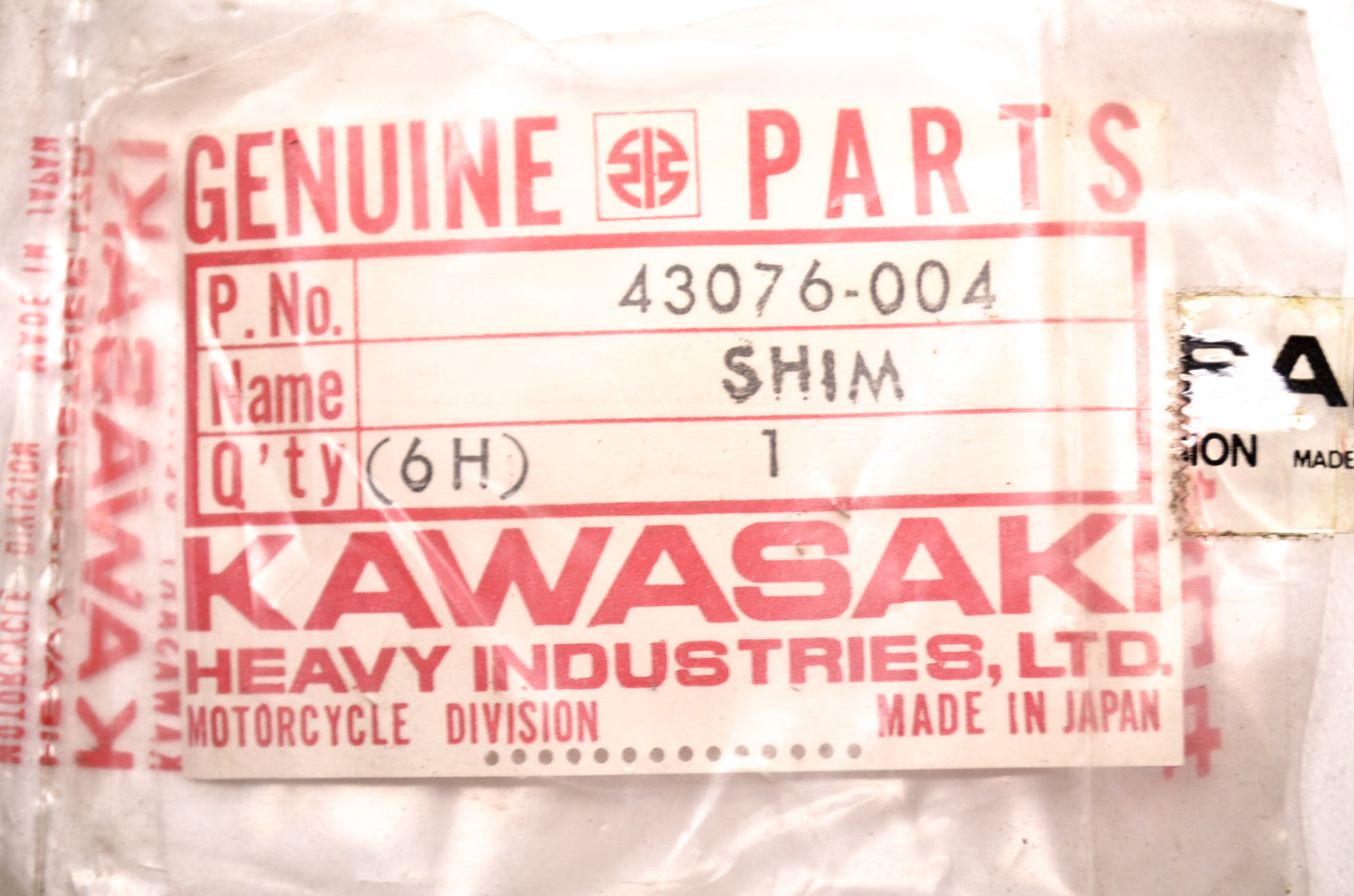 OEM Kawasaki 43076-004 Shim NOS