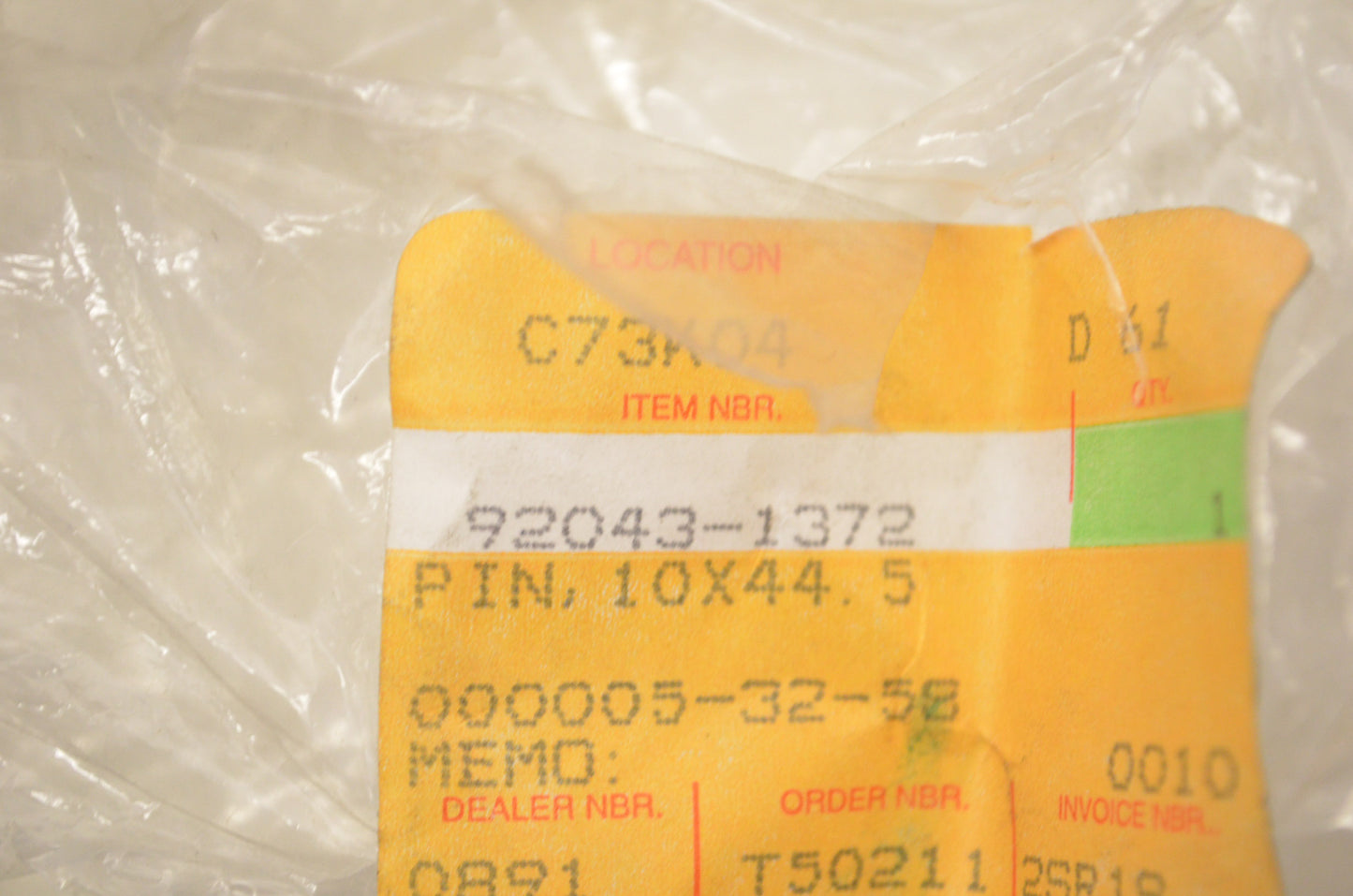 OEM Kawasaki 92043-1372 Pin 10X44.5 NOS
