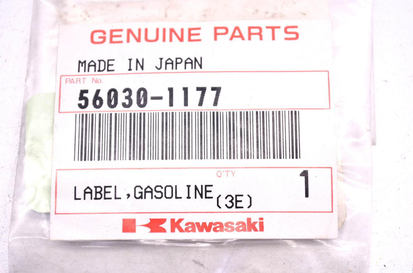 OEM Kawasaki 56030-1177 Gasoline Label NOS