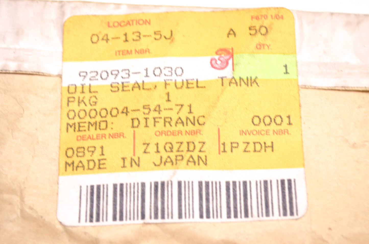 OEM Kawasaki 92093-1030 Fuel Tank Oil Seal NOS