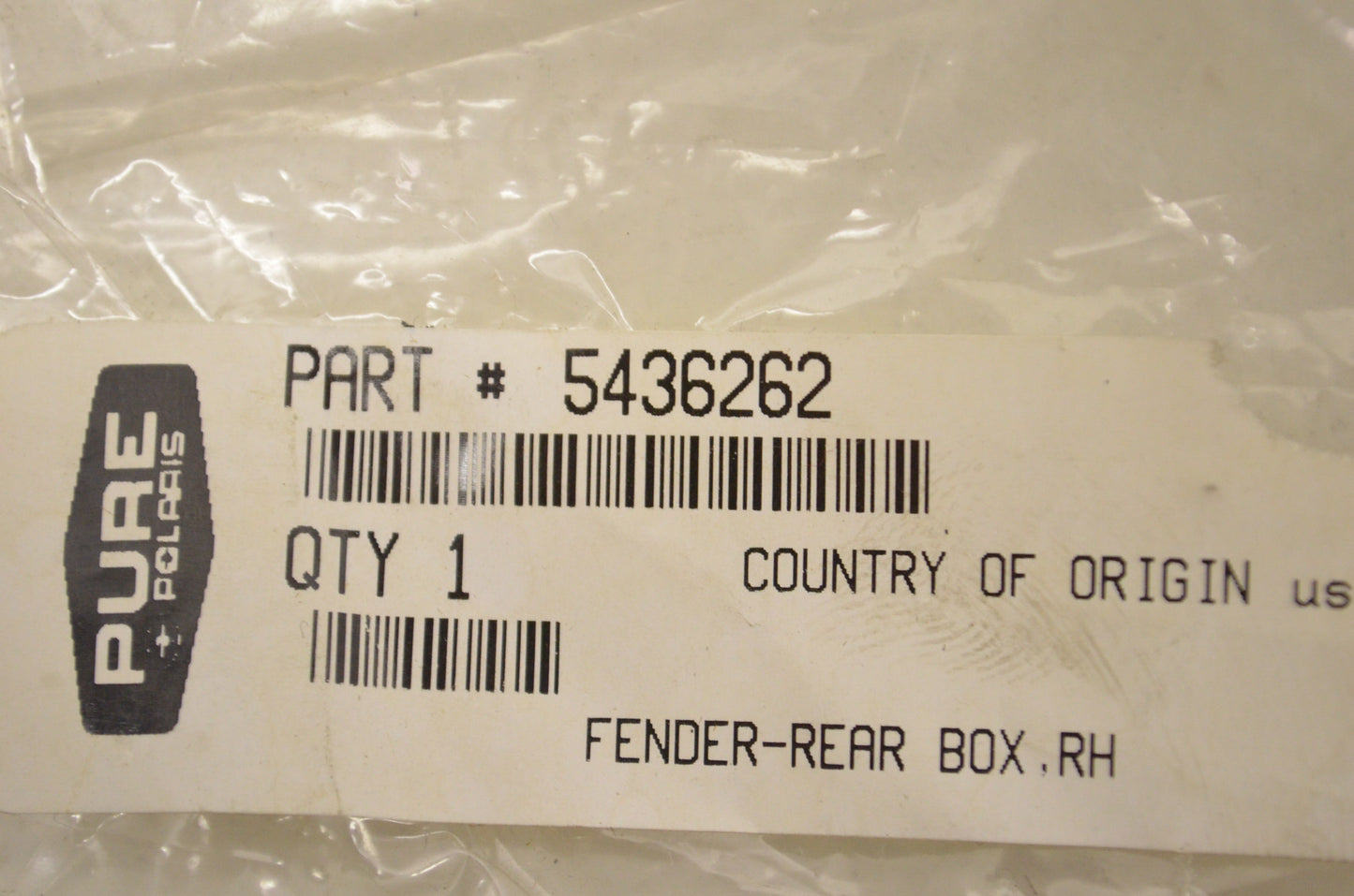 OEM Polaris 5436262 Right Rear Box Fender NOS