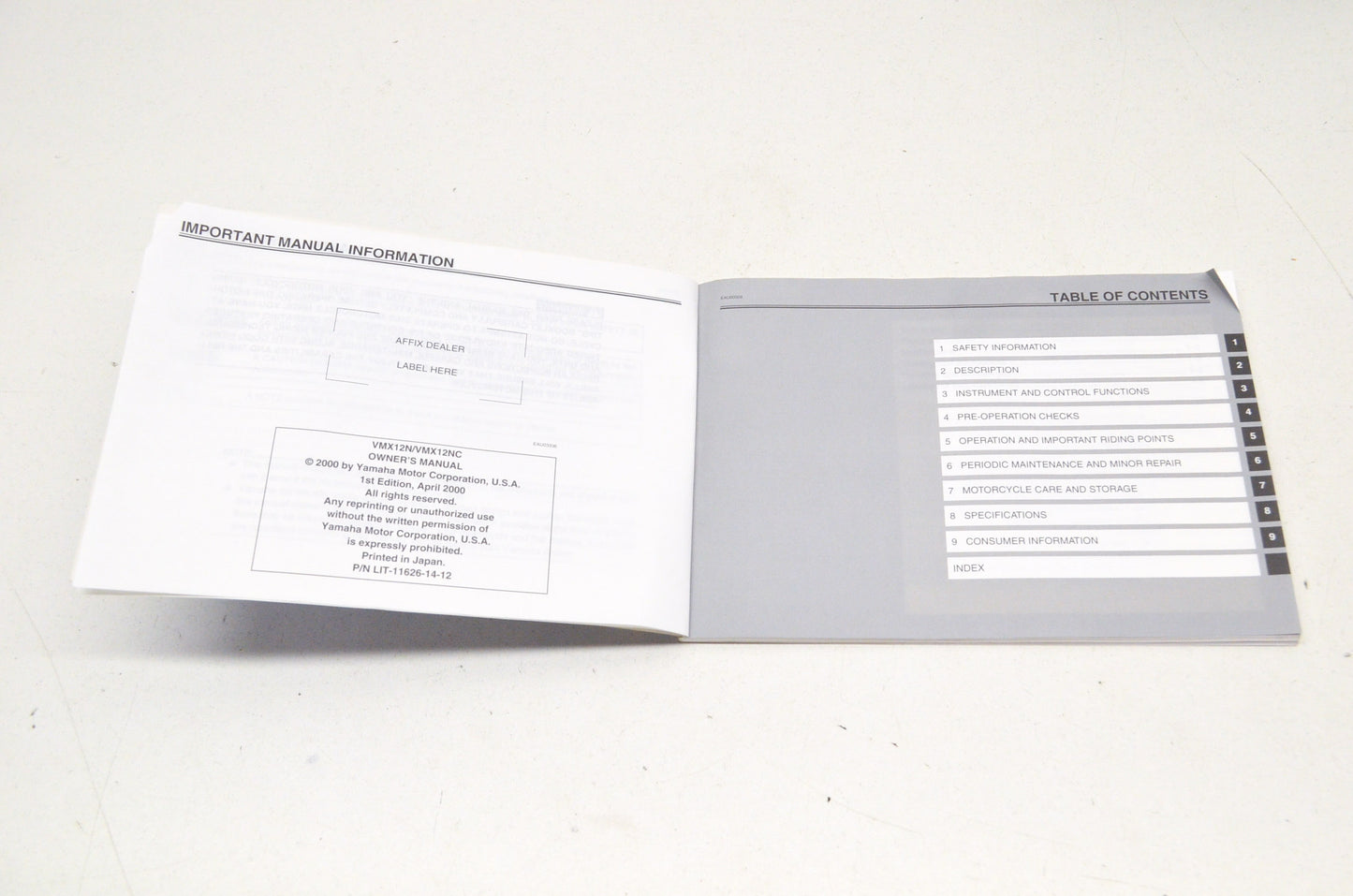 OEM Yamaha Owner's Manual Vmax VMX12N, VMX12NC