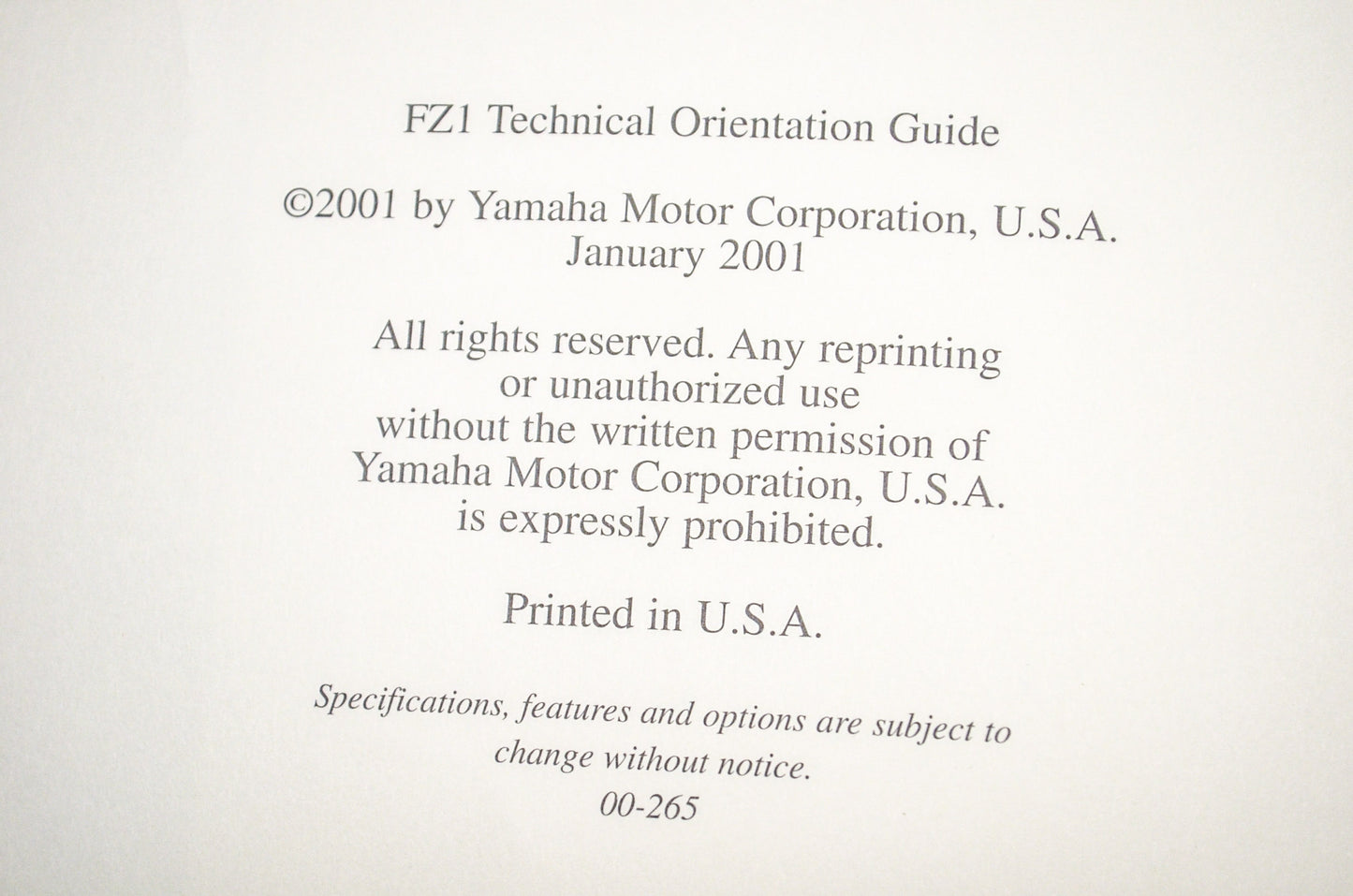 Technical Orientation Guide FZ1 NOS