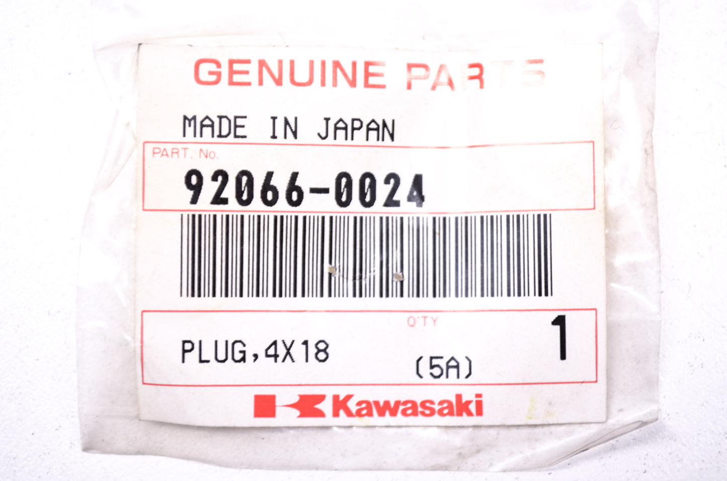 OEM Kawasaki 92066-0024 Plug 4X18 NOS