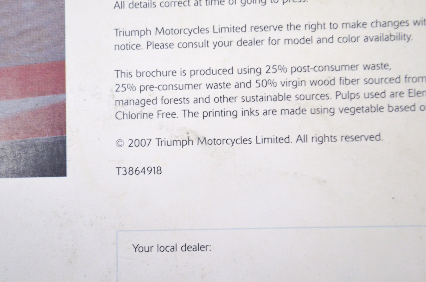 New OEM Triumph 2008 Accessories Catalog NOS