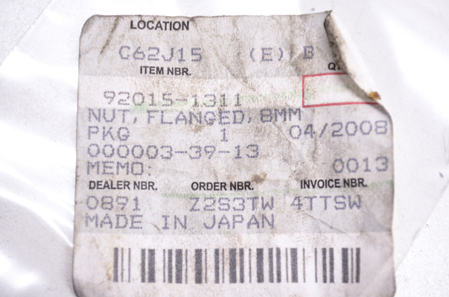 OEM Kawasaki 92015-1311 Flanged Nut 8mm NOS