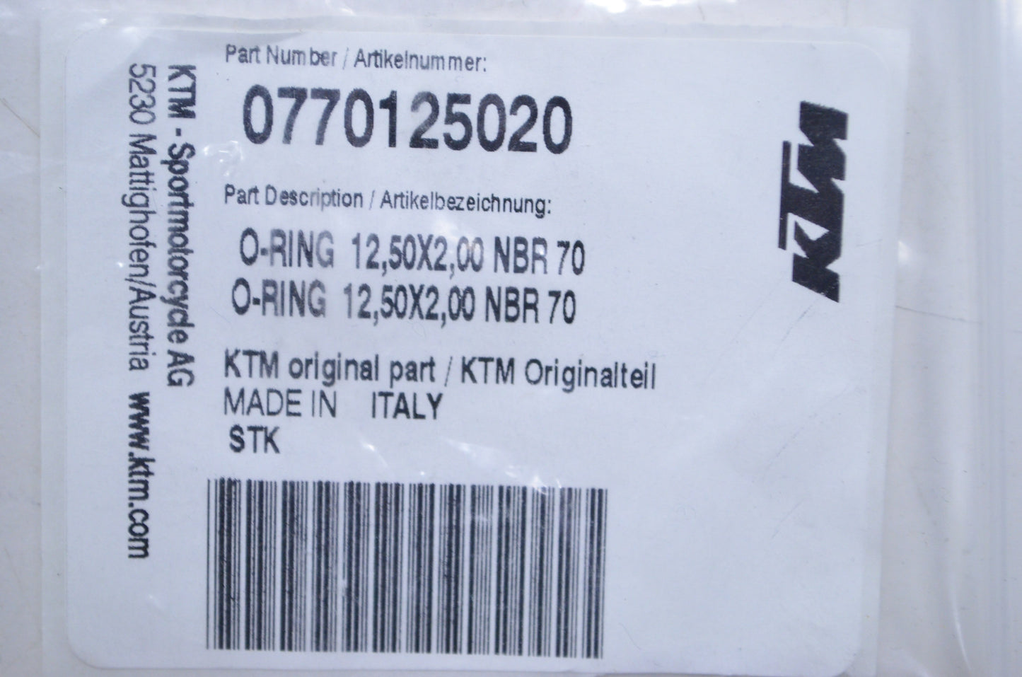OEM KTM 770125020 O-Ring 12.50X2.00 NBR70 NOS