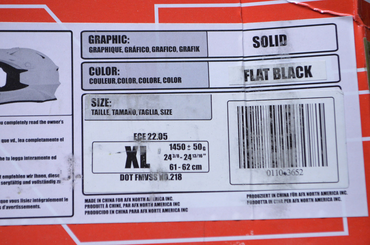 AFX 0110-3652 Flat Black XL FX-21 Helmet NOS