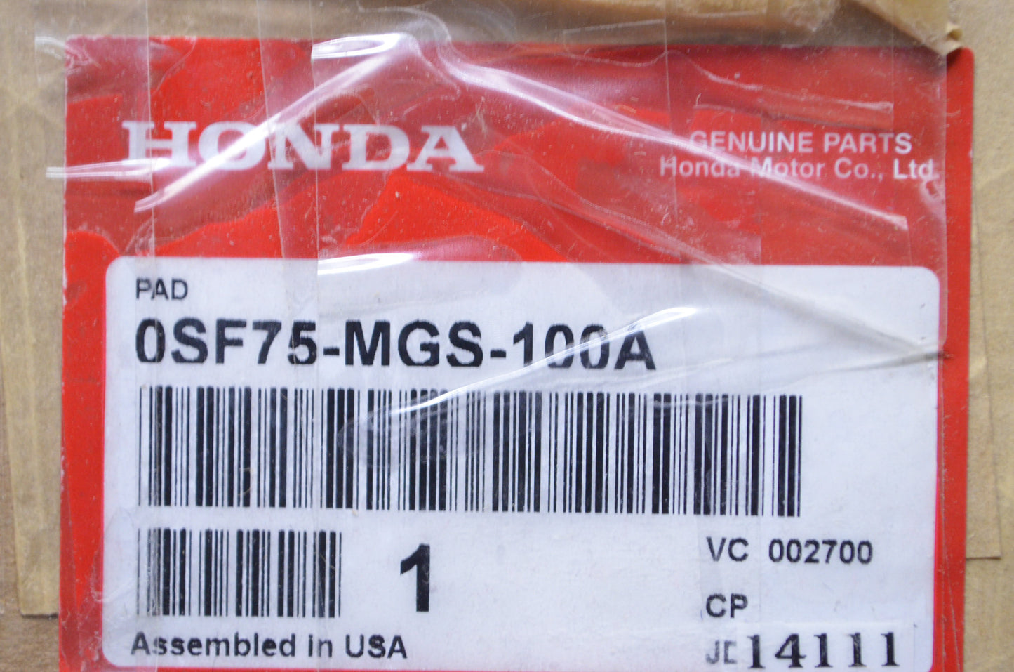 OEM Honda 0SF75-MGS-100A Pad