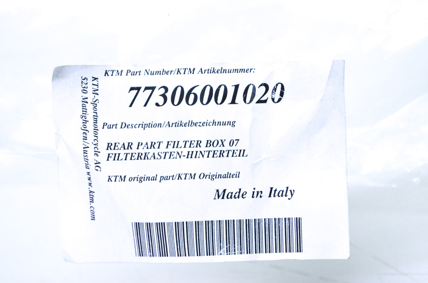 New KTM Rear Part Filter Box NOS