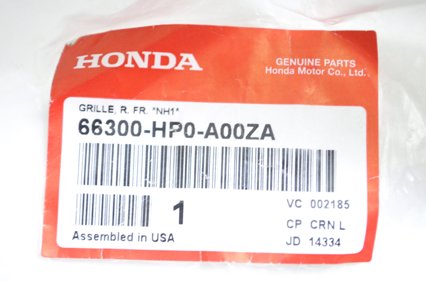 OEM Honda 66300-HP0-A00ZA Right Front Grille NH1 NOS