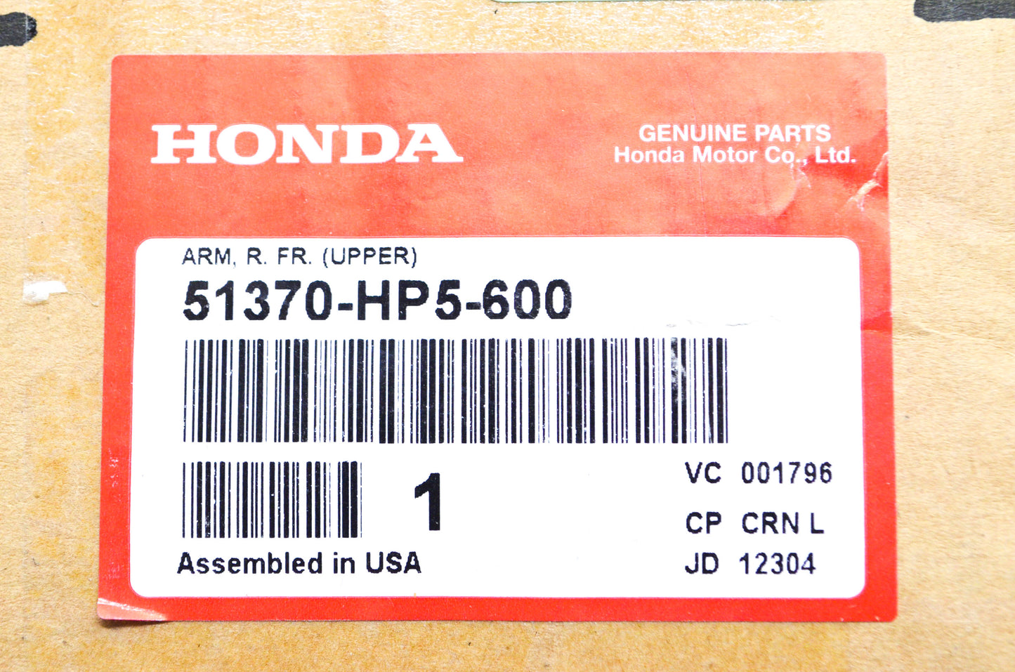 New OEM Honda 51370-HP5-600 Upper Front Right Arm NOS