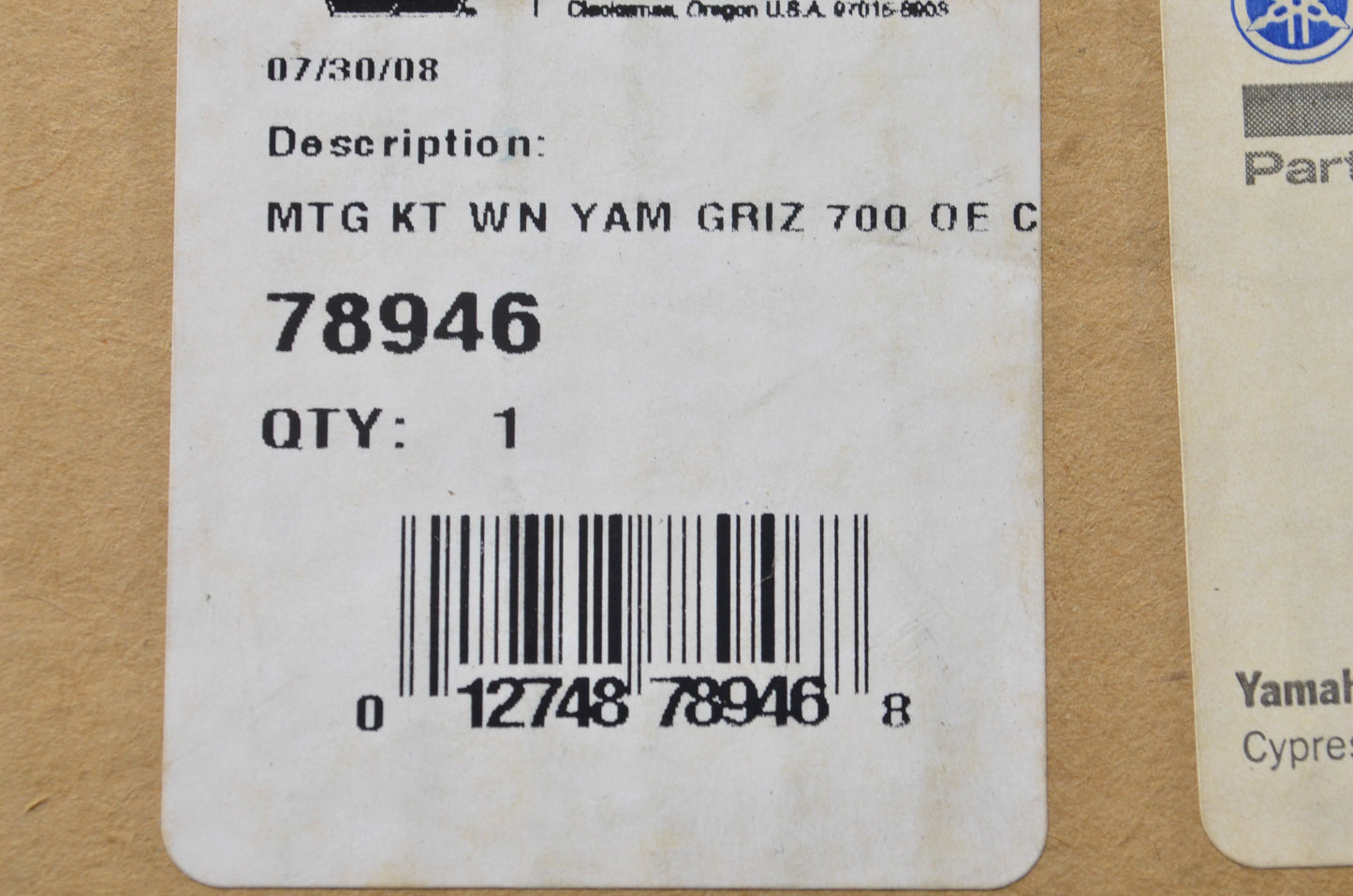 Warn 78946, ABA43P694008 Yamaha Grizzly 700 Winch Mounting Kit NOS