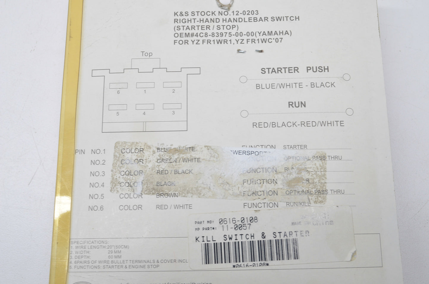 K&S 0616-0108, 12-0203, 11-0057 Kill Switch & Starter Kit NOS