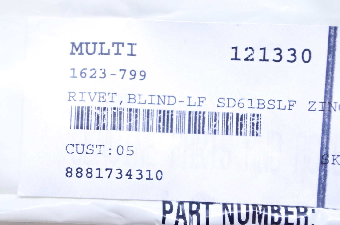 OEM Arctic Cat 1623-799 BLIND-LF SD61BSLF Zinc Rivet Qty 5 NOS