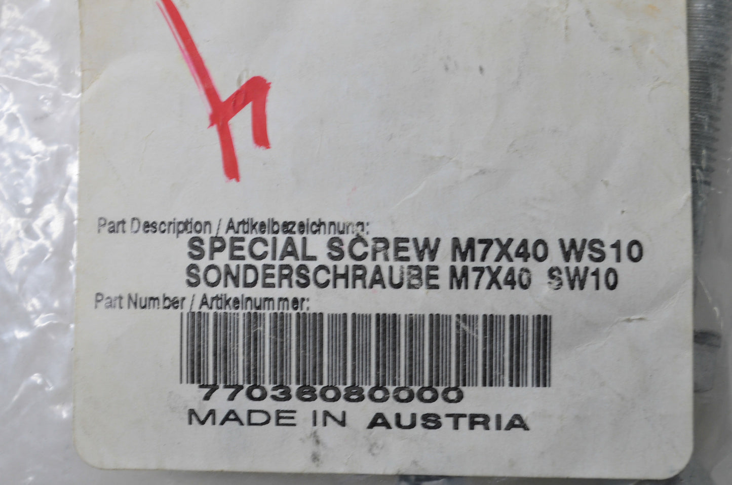 OEM KTM 77036080000 Special Screw M7X40 WS10 NOS