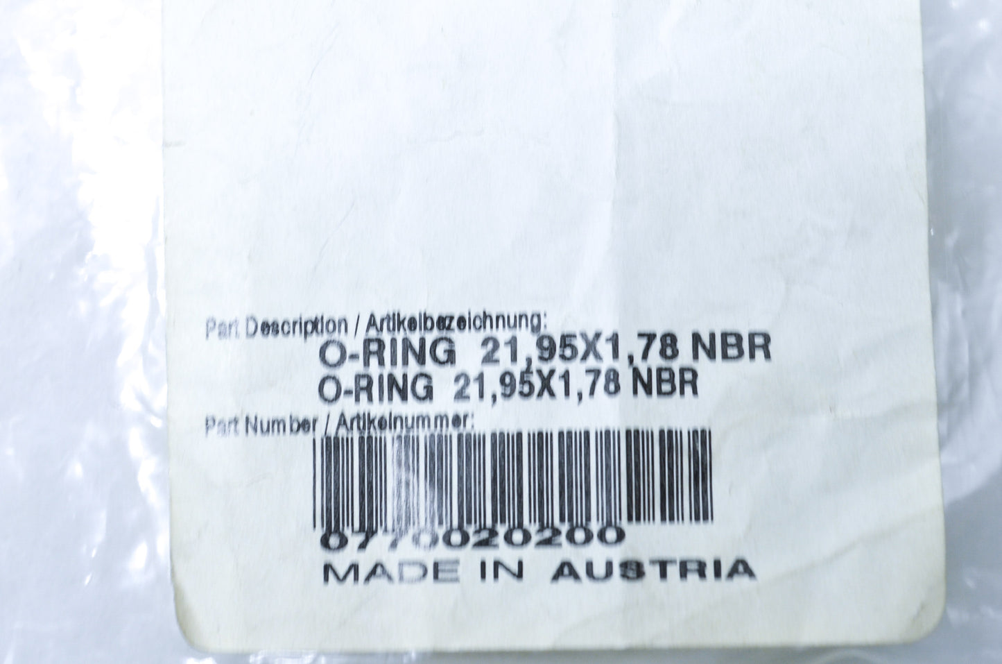 OEM KTM 0770020200 O-Ring 21.95X1.78 NBR Qty 2 NOS