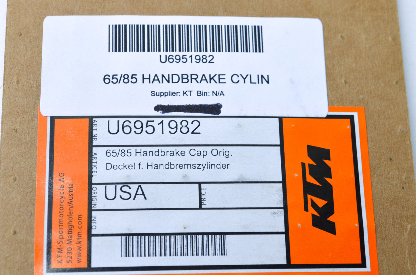 OEM KTM U6951982 Handbrake Cap NOS