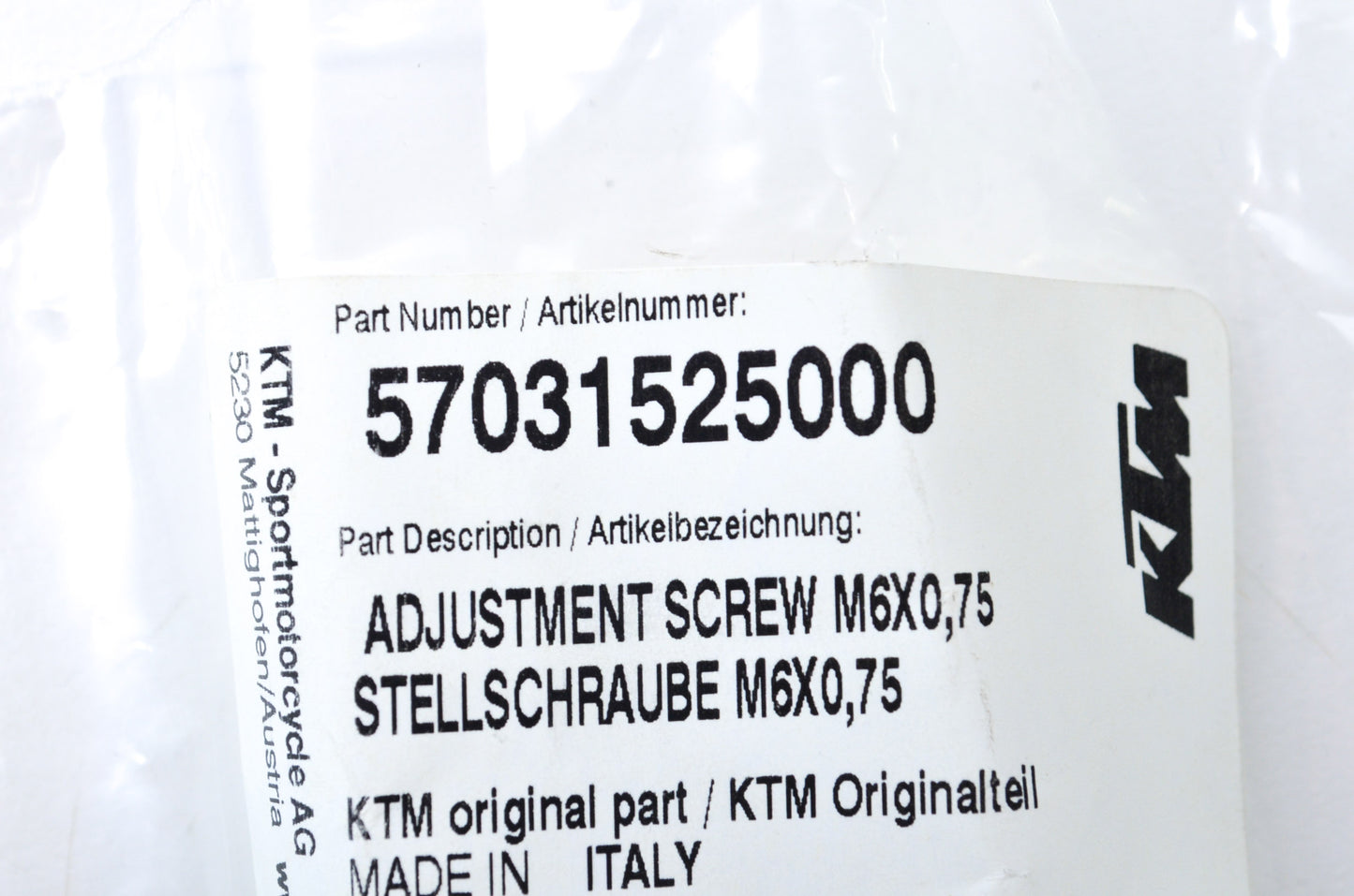 OEM KTM 57031525000 Adjustment Screw M6x0.75 NOS