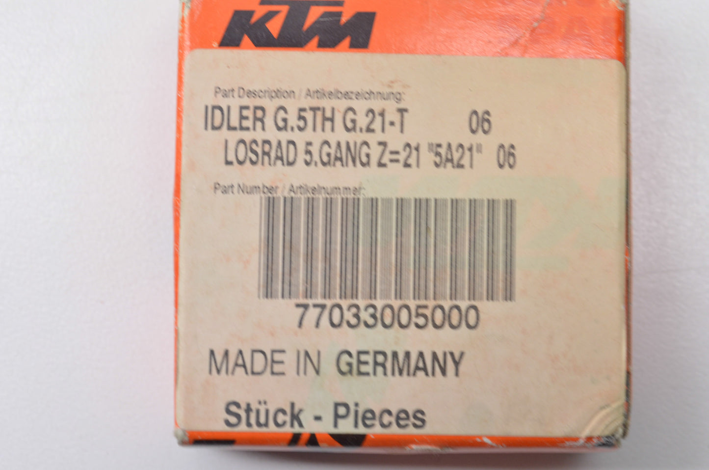 OEM KTM 77033005000 Idler Gear 5th Gear NOS