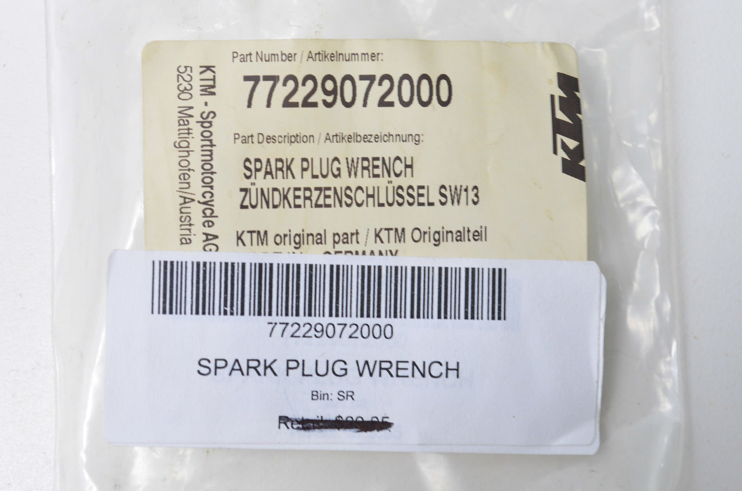 OEM KTM 77229072000 Spark Plug Wrench NOS