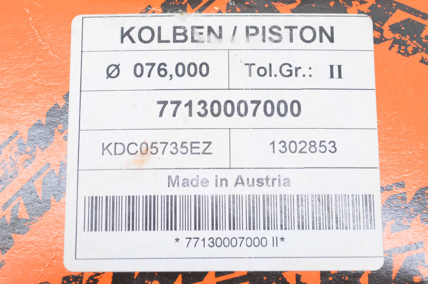 OEM KTM 77130007000, 77130007100, KDC05735EZ Piston Kit NOS
