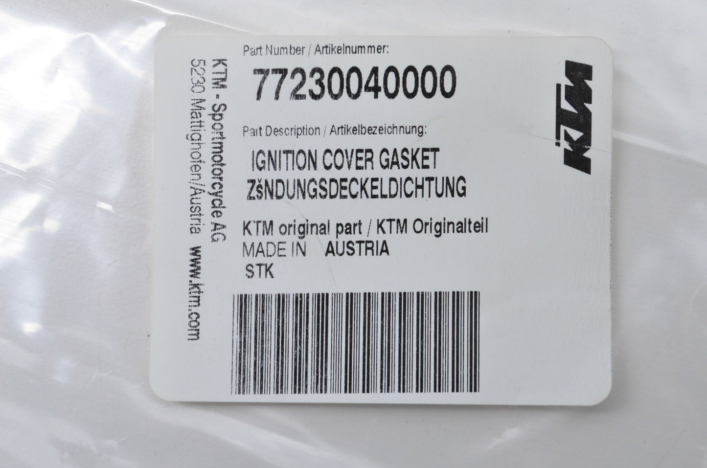 OEM KTM 77230040000 Ignition Cover Gasket NOS