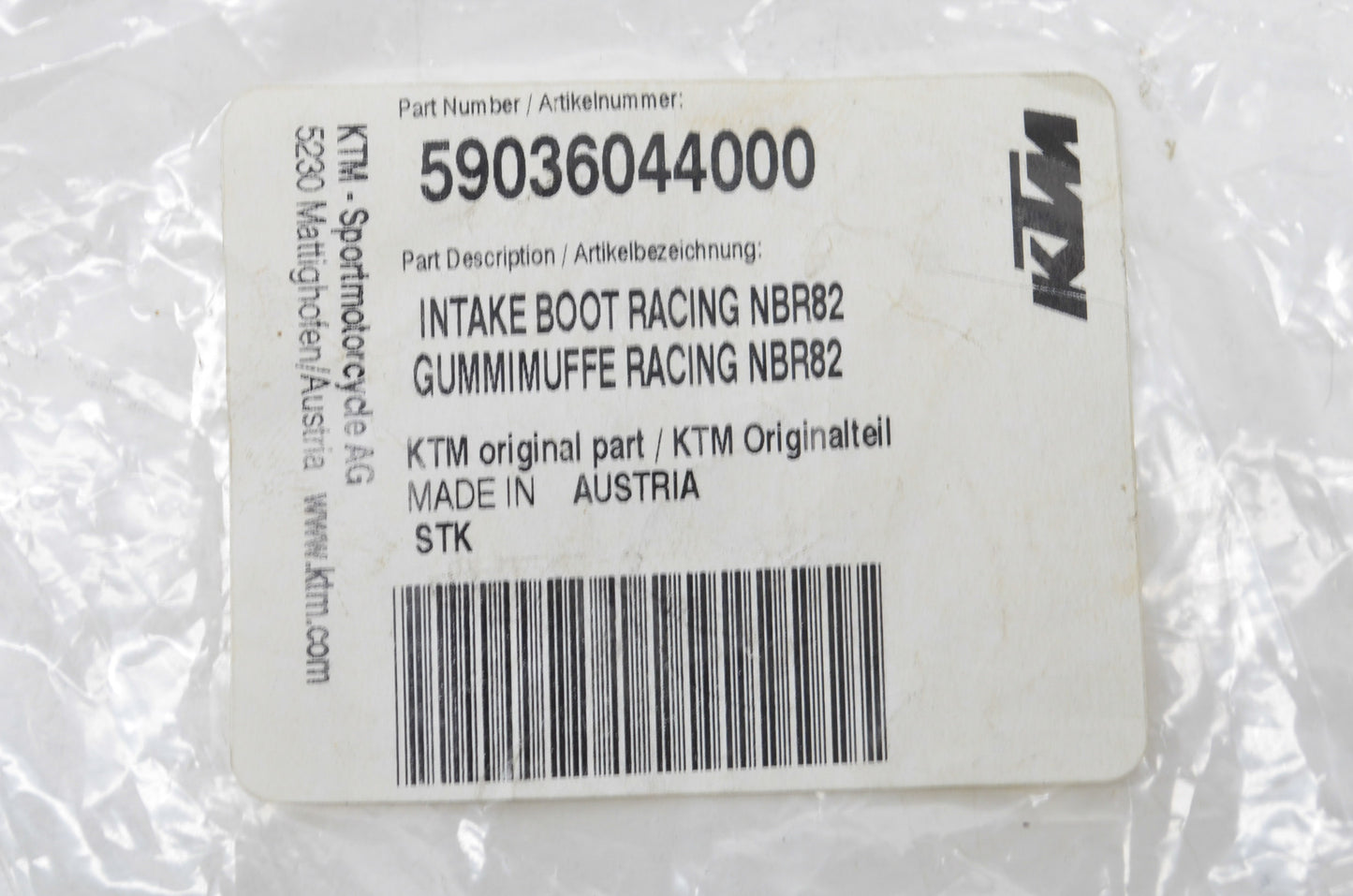 New OEM KTM Racing Intake Boot NOS