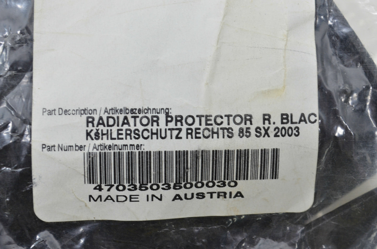 OEM KTM 4703503500030, 47035035000 Black Radiator Protector NOS