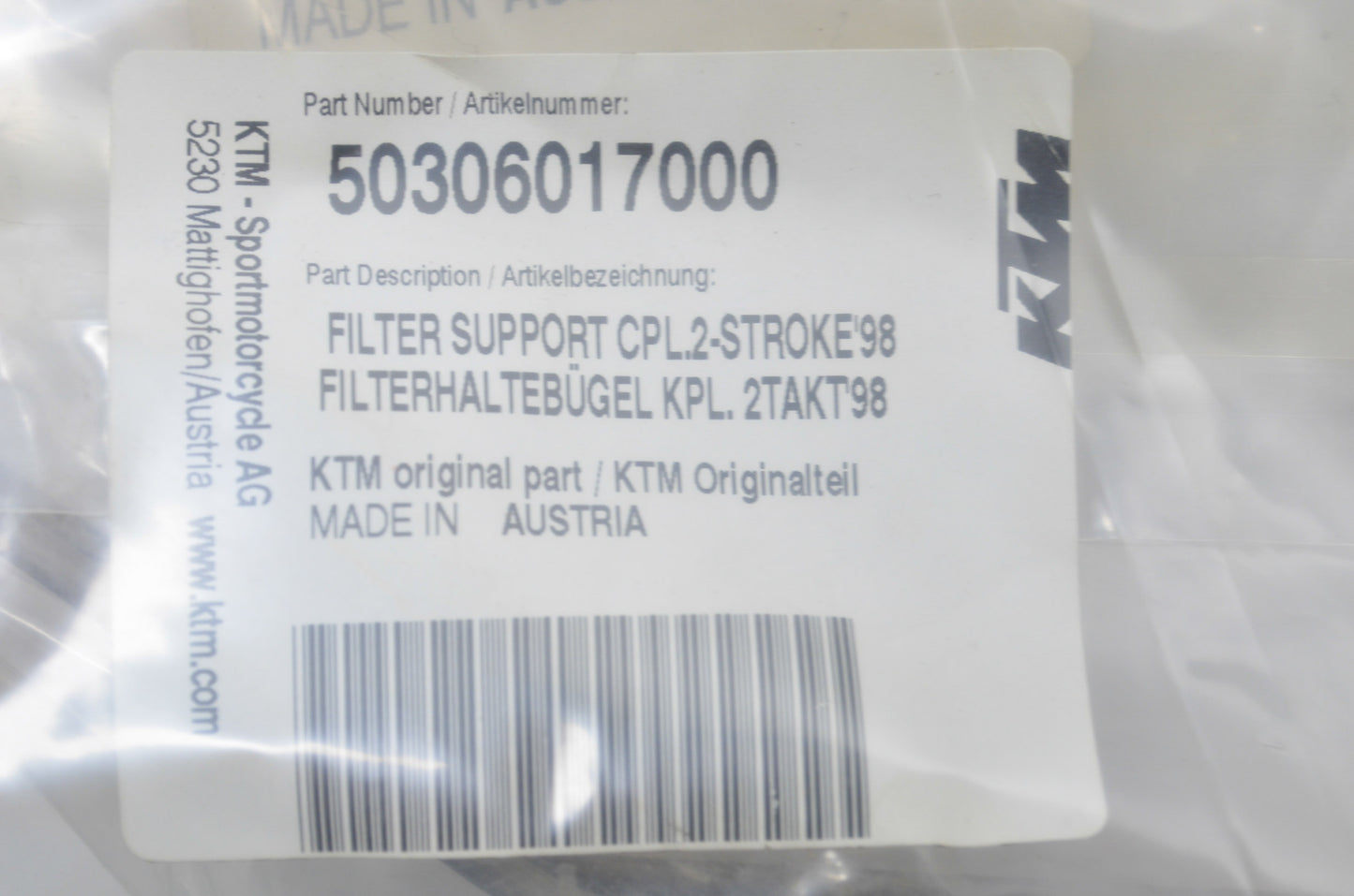 OEM KTM 50306017000 Filter Support NOS