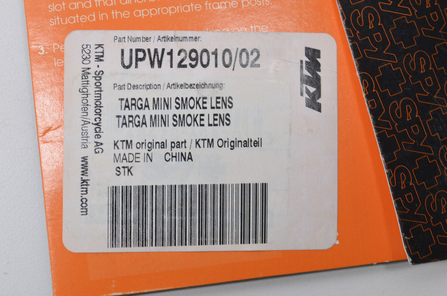Spy UPW129010/02, 090392000210 KTM Targa Mini Smoke Lens NOS