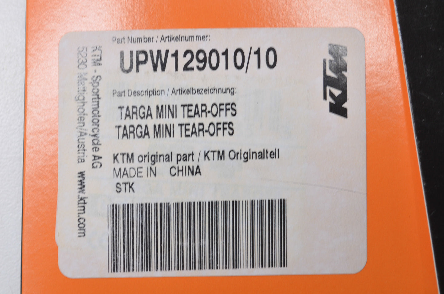 Spy UPW129010/10 KTM 10 Pack Targa Mini Tear Off Kit NOS