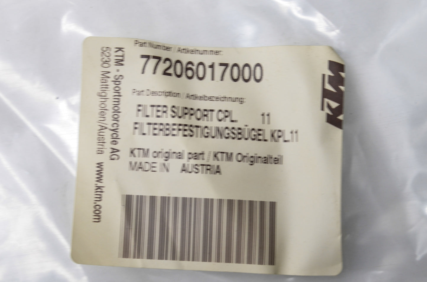 OEM KTM 77206017000 Filter Support NOS