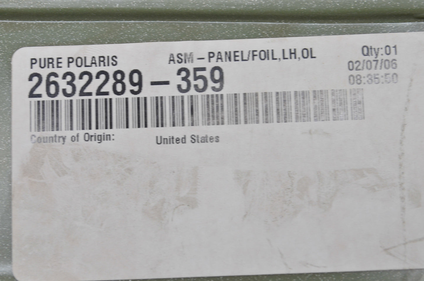 Left Olive Green Side Panel Cover NOS